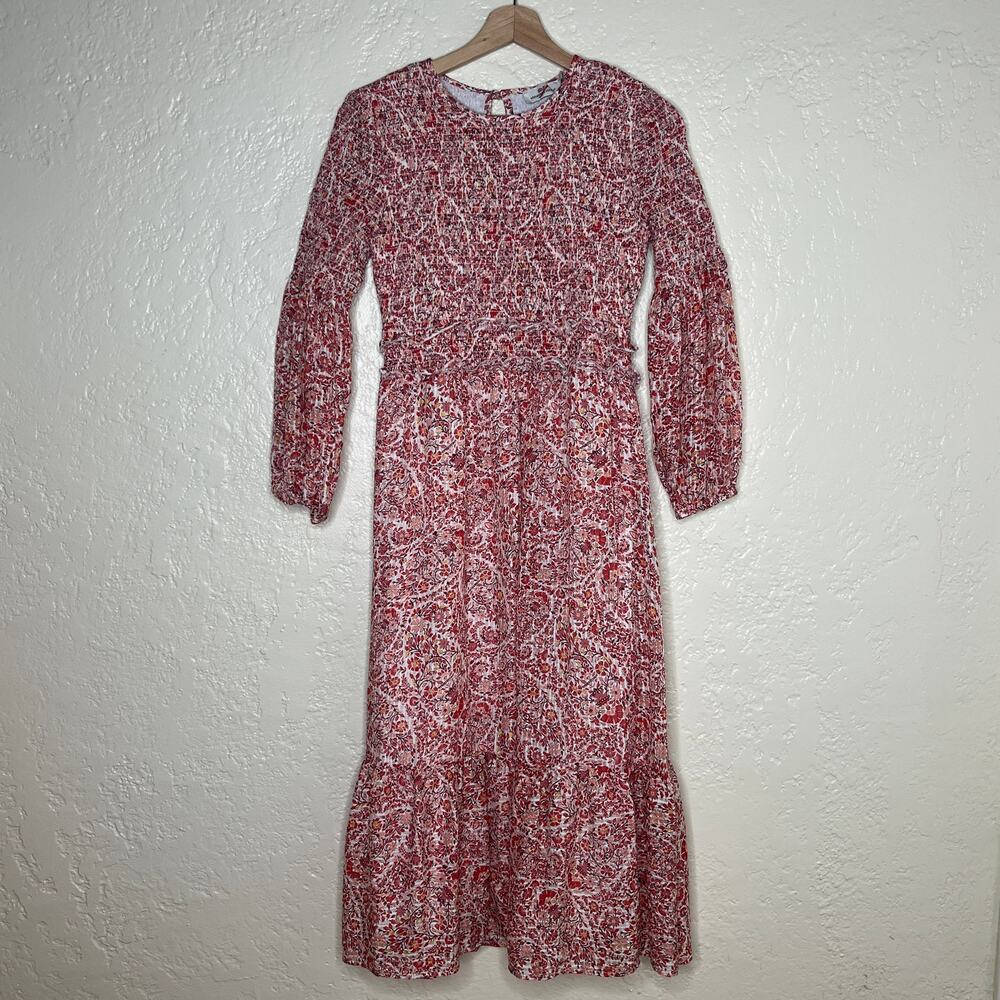 Vineyard Vines Women's Smocked Long Sleeve Ruffle Midi Floral‎ Lined Dress Small
